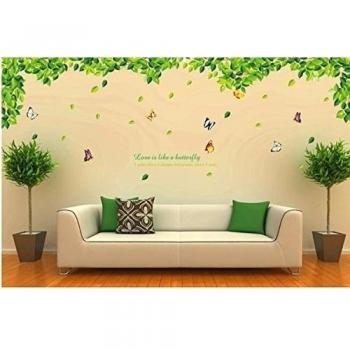 2pieces extraíble Gran Hoja Verde Mariposa Color Decoración del hogar adhesivo de pared