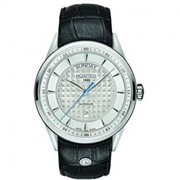 Roamer Men's Quartz Watch with Silver Dial Analogue Display and Black Leather Strap 508293 41 15 05