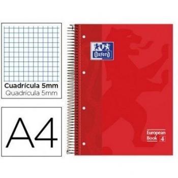 Oxford - Bloc espiral tapa extradura microperforado din a4 80 hojas cuadros 5mm -color rojo