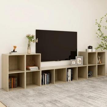 vidaXL Mueble de salón 5 piezas madera de ingeniería color roble Sonoma, incluye mueble TV, mesa de TV y estantes para almacenamiento
