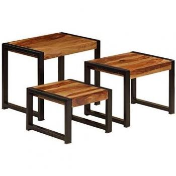 vidaXL 3-Piece Solid Sheesham Wood Nesting Tables