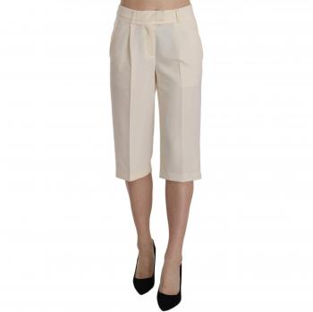 Silvian Heach Cream Mid Waist Cotton Straight Cropped Pants - IT40|S