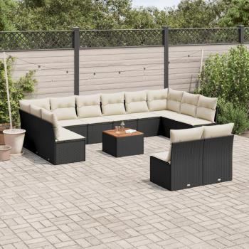 13-Piece Black Poly Rattan Garden Sofa Set with Cushions