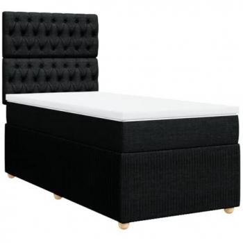 Cama box spring con colchón de muelles en tela negra 100x200 cm
