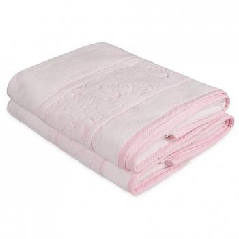 Juego de Toallas de Baño Suaves y Absorbentes de Algodón Blanco y Rosa (2 Piezas 70x140 cm)