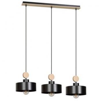 Lámpara de Suspensión Tuniso de Acero y Madera, Negro, 76x100x20 cm