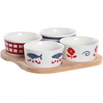 Set de Aperitivo DKD Home Decor 19,7 x 19,7 x 1 cm Natural Rojo Azul Blanco Gres Mediterráneo Casas