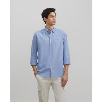 Camisa de hombre slim lisa azul medio