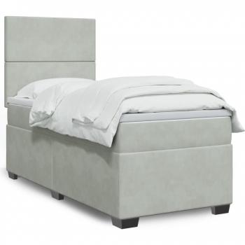 Cama box spring de muelles con colchón de terciopelo gris claro 90x190 cm