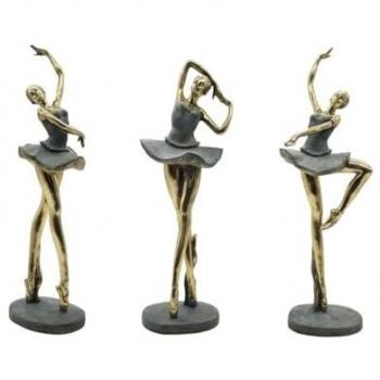 Figura Decorativa Home ESPRIT Gris Dorado Bailarina Ballet 15 x 10 x 43 cm (3 Unidades)