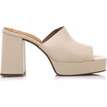 Mustang Sandalias de Tacón Jacqueline para Mujer, Piel Beige, Altura del Tacón, Sin Cierre, Punta Cuadrada, Tipo Zueco