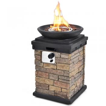 Costway 40,000 BTU Patio Propane Burning Fire Bowl Column with Cover and Lava Rocks
