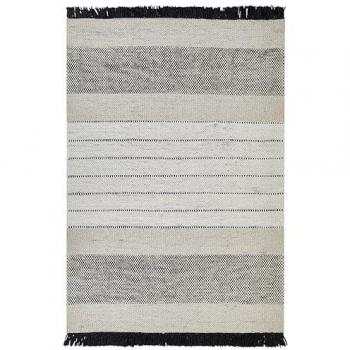 Alfombra Beige y Negra de Lana y Algodón 160 x 230 cm Hecha a Mano con Borlas