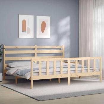 Estructura de cama con cabecero madera maciza 200x200 cm - Marrón