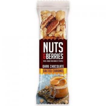 Barrita de Chocolate Negro con Caramelo y Sal Nuts & Berries, Caja de 15 unidades de 40 gramos