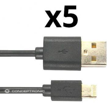 Kit 5 unidades Cable Lightning Compatible con iPhone 5/6/7/8/X y iPad, Longitud 1 Metro, Color Negro
