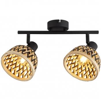 Plafón de Techo Industrial-Nórdico Lance, 2 luces, Acero Negro y Madera Marrón, E14