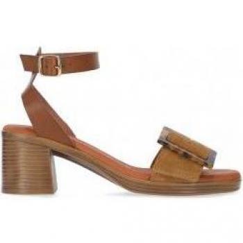 Chika10 New Gotica 02 Sandalias de Mujer de Piel con Tacón y Cierre de Hebilla Color Marrón