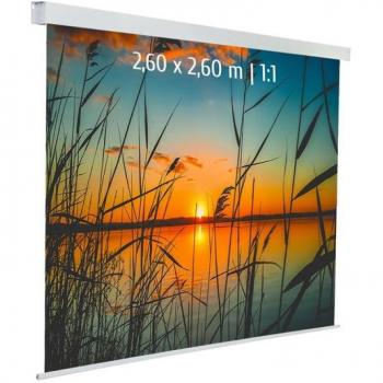Pantalla de Proyección Eléctrica 2.60x2.60m Formato 1:1 Tela Blanca Motorizada Ideal para Salas de Reuniones y Escuelas