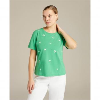 Camiseta Bordada Elena Mirò - Alambre y Cuentas - Escote Redondo - Mangas Cortas