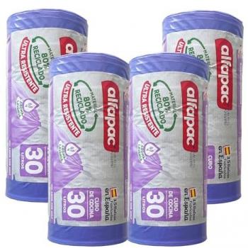 Bolsas de basura 80% reciclado 'Lavanda' 4 rollos de 15 bolsas (60 bolsas) 30L autocierre, ultra resistentes, triple capa, antigoteo, 55x60cm