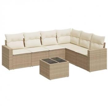 Set de Sofás de Jardín 7 Piezas con Cojines de Ratán Sintético Beige