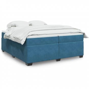 Cama box spring suave con colchón terciopelo azul oscuro 200x200 cm