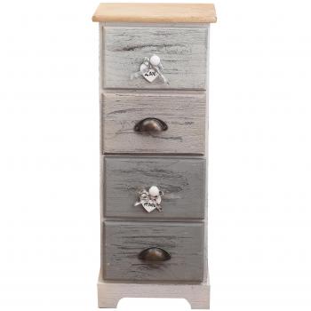 Mesita de Noche Mobili Rebecca con 4 Cajones Coloridos Shabby, Dimensiones: 72x29x25 cm, Material: Madera, Color: Blanco