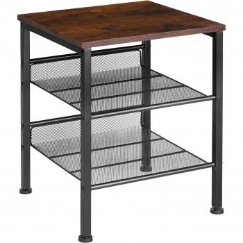 Mesa auxiliar Lincoln 40,5 x 40 x 50,5 cm - Mesa auxiliar de estilo industrial rústico con tablero de MDF veteado y revestimiento protector de melamina, armazón firme de acero con recubrimiento