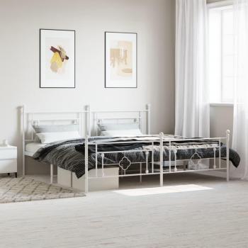 vidaXL Metal Bed Frame without Mattress with Footboard White 193x203cm