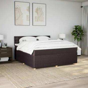 Cama box spring con colchón tela marrón oscuro 180x200 cm