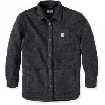 Carhartt Chaqueta de señora Lose Fit Fleece, color negro, tamaño S, chaqueta de transición Wool Blend Overshirt en Black Heather, chaqueta polar en negro y marrón