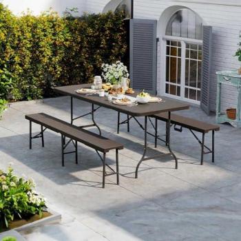 Mesa Plegable Rectangular Efecto Ratán 180x74x74cm 7house