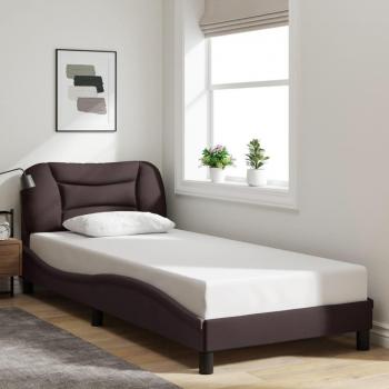 Cama solar sin colchón de tela marrón oscuro 90x190 cm con estructura de cama y cabecero de tela marrón oscuro Vidaxl