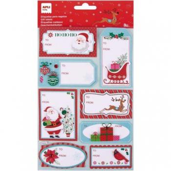 APLI Kids 19269 - Etiquetas regalo Navidad modelo SANTA - Incluye 8 etiquetas para decorar regalos