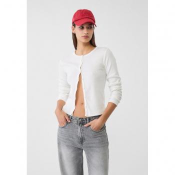 Ecru Long Sleeve Buttoned T-Shirt - Stradivarius L