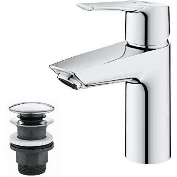 Grohe Start Edge Single-lever Basin Mixer with QuickFix Installation System, Cold Start Function, EcoJoy Water-Saving Technology, Push-Open Waste Set, Chrome Finish, 23551002