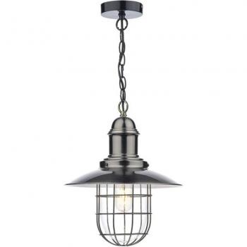 Lámpara colgante para terraza Cromo antiguo y cristal 1 luz, Dar Lighting - dar terrace - Lámpara colgante con marco de alambre tipo domo, cromo antiguo, 1x E27