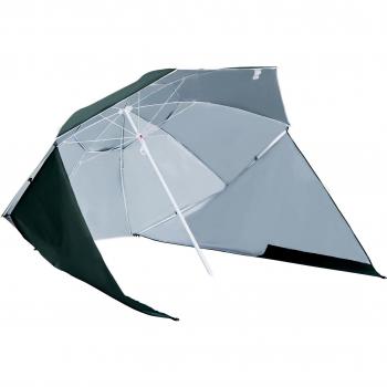 Outsunny Sombrilla de Playa con Paneles Laterales Tipo Tienda - Parasol para Protección UV Ø210x222cm Verde Oscuro