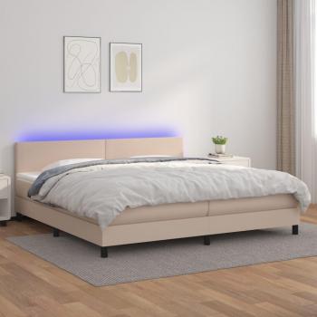 Marco de cama suave Colchón y LED Cappuccino 200x200cm Cuero sintético
