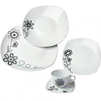 ARTE VIVA 118603 - Juego de café y vajilla de porcelana PUNTO PIU, 30 piezas, cuadrado, color negro, design I love