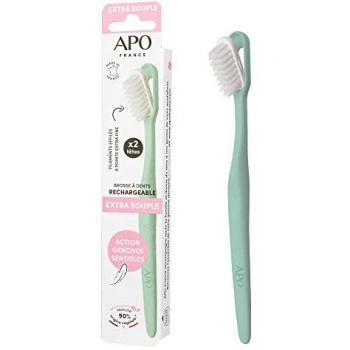 Cepillo de dientes recargable extra suave (1 mango + 2 cabezales) - APO - Fabricación francesa - De origen vegetal - Cero residuos - Color desnudo o aguamarina aleatoria
