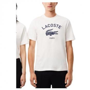 Camiseta Lacoste Big Logo Ultra-Dry de hombre unisex con estampado, corte clásico, manga corta, color blanco puro, talla XS