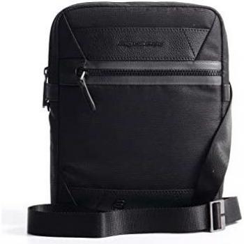 Bolso de Hombro Pequeño Piquadro Trakai de Cuero y Tela Negro 27 x 21 x 5 cm para Hombre
