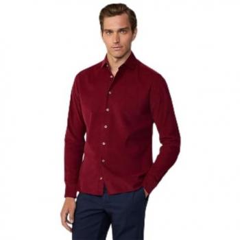 Camisa de Pana Granate para Hombre - Corte Ajustado, Algodón, Manga Larga