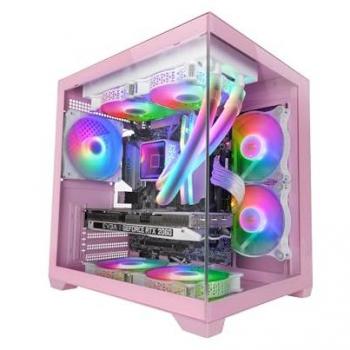 Caja PC MicroATX Mars Gaming Mc-view2 con Doble Cristal Templado, Ventilador FRGB 120mm Rosa, Soporte para Refrigeración Líquida hasta 240mm