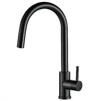 Grifo de Cocina Monomando Extraíble Negro Mate Serie Parana - Alta Presión, Giratorio 360º, Ahorro de Agua, Instalación Fácil y Rápida