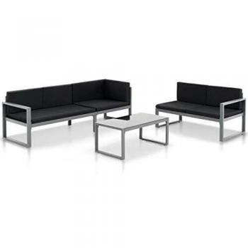 3-Piece Black Aluminum Garden Lounge Set with Cushions