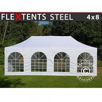 Carpa Plegable Rápida FleXtents de Acero 4x8m Blanca con 4 Laterales Impermeables