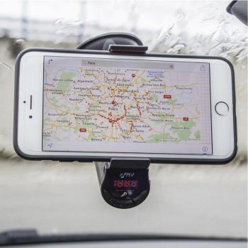 Manos libres bluetooth FM + soporte de ventosa para móvil 360º
